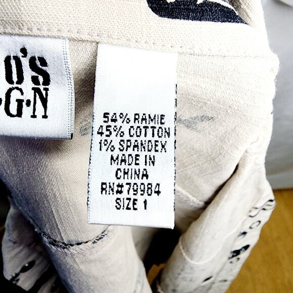 Chico's Design Vintage Tan Egyptian Hieroglyph  Fishing Print Jacket Size M - Picture 4 of 14